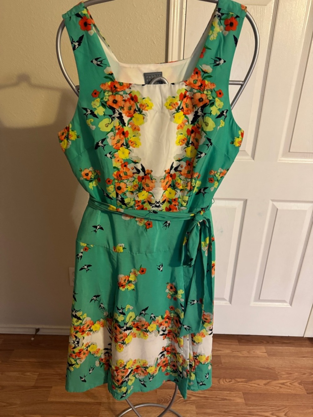 Floral Teal Sleeveless Belted Midi Dress